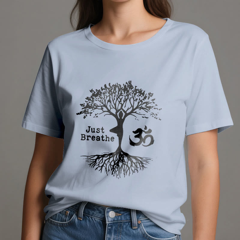 Olivenorma "JUST BREATHE" Yoga Baum OM Symbol Spirituelles T-Shirt - image 15