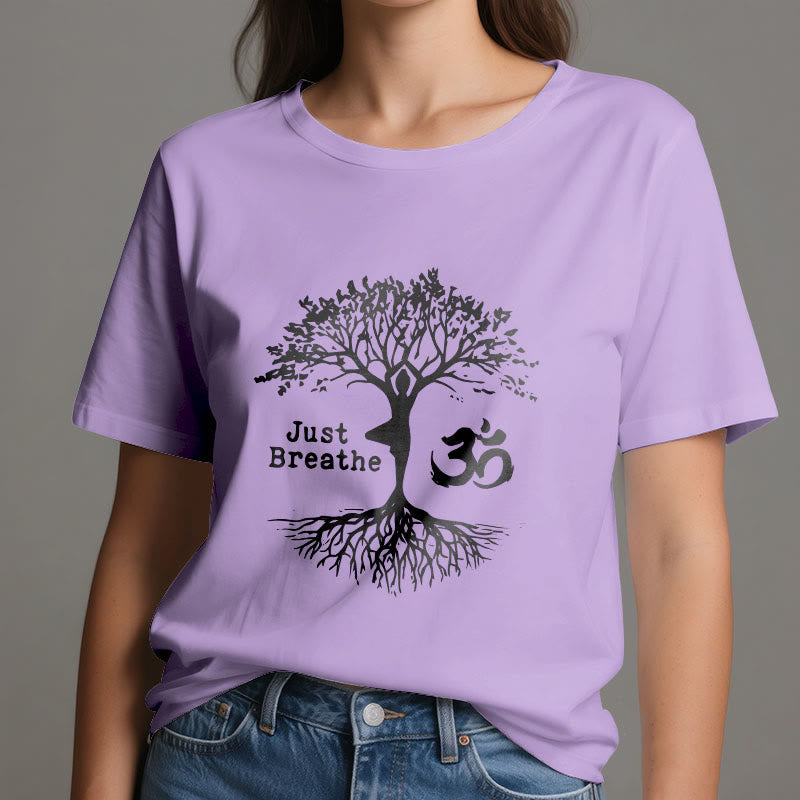 Olivenorma "JUST BREATHE" Yoga Baum OM Symbol Spirituelles T-Shirt - image 19