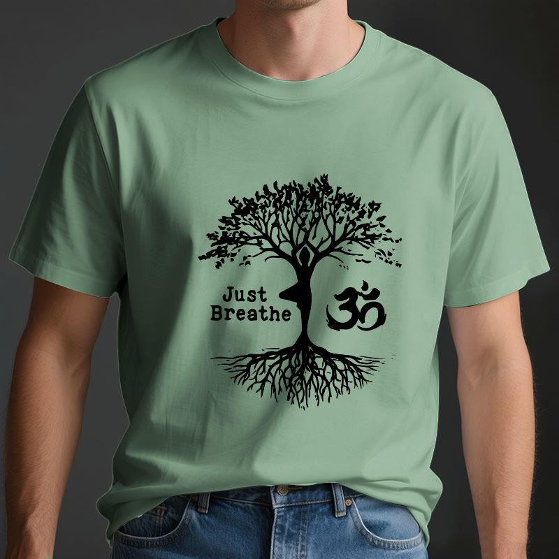 Olivenorma "JUST BREATHE" Yoga Baum OM Symbol Spirituelles T-Shirt - image 4