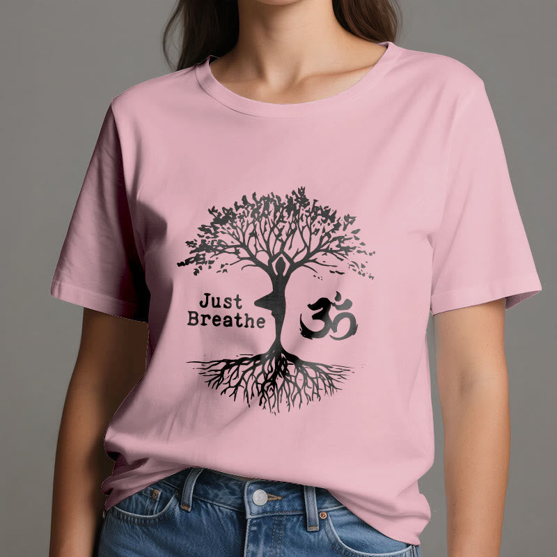 Olivenorma "JUST BREATHE" Yoga Baum OM Symbol Spirituelles T-Shirt - image 17