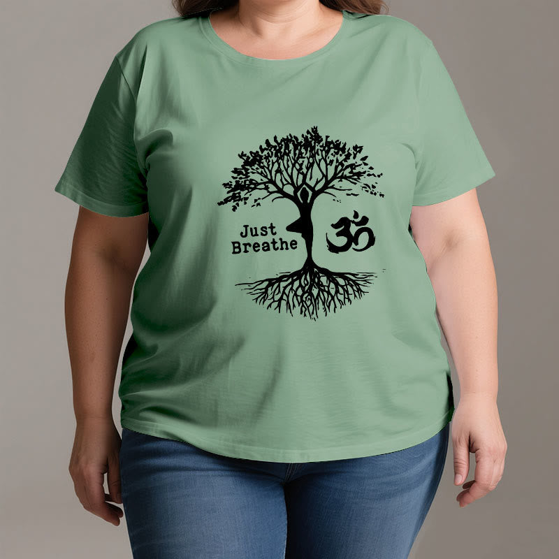 Olivenorma "JUST BREATHE" Yoga Baum OM Symbol Spirituelles T-Shirt - image 3