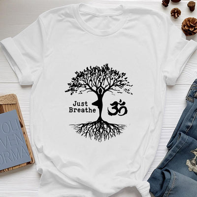 Olivenorma "JUST BREATHE" Yoga Baum OM Symbol Spirituelles T-Shirt - Weiß - 2XL - image 6