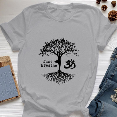 Olivenorma "JUST BREATHE" Yoga Baum OM Symbol Spirituelles T-Shirt - Grau - 2XL - image 10