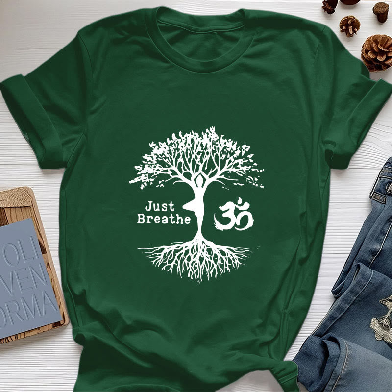 Olivenorma "JUST BREATHE" Yoga Baum OM Symbol Spirituelles T-Shirt - Dunkelgrün - 2XL - image 20