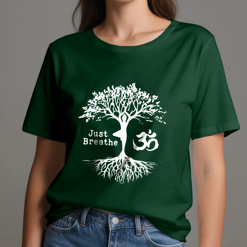 Olivenorma "JUST BREATHE" Yoga Baum OM Symbol Spirituelles T-Shirt - image 21
