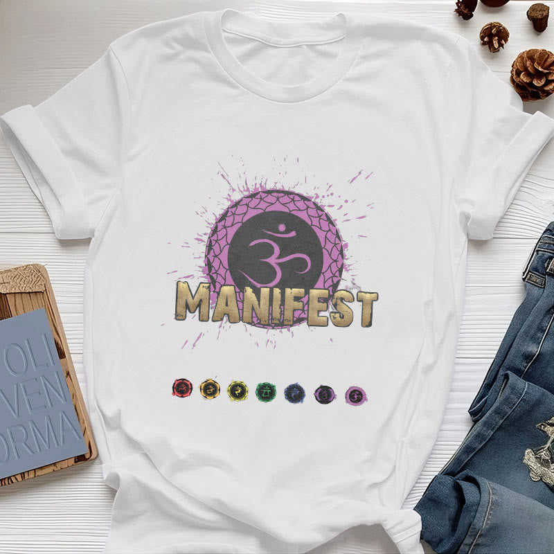 Olivenorma Unisex "MANIFEST" Halschakra Kurzärmeliges T-Shirt