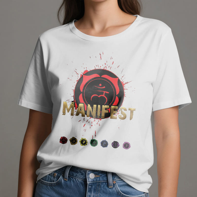 Olivenorma Unisex "MANIFEST" Halschakra Kurzärmeliges T-Shirt