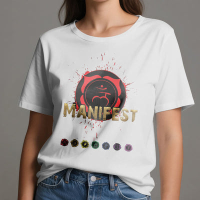 Olivenorma Unisex "MANIFEST" Halschakra Kurzärmeliges T-Shirt