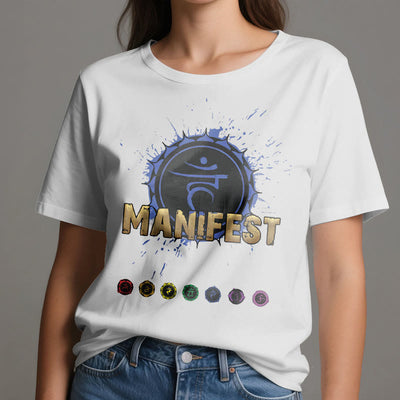 Olivenorma Unisex "MANIFEST" Halschakra Kurzärmeliges T-Shirt