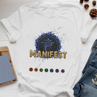 Olivenorma Unisex "MANIFEST" Halschakra Kurzärmeliges T-Shirt