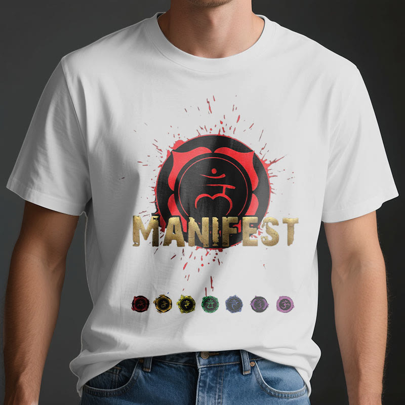 Olivenorma Unisex "MANIFEST" Halschakra Kurzärmeliges T-Shirt