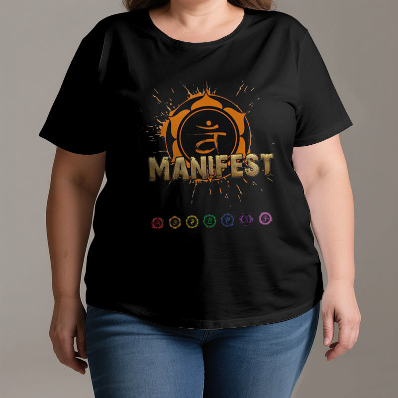 Olivenorma Unisex "MANIFEST" Halschakra Kurzärmeliges T-Shirt