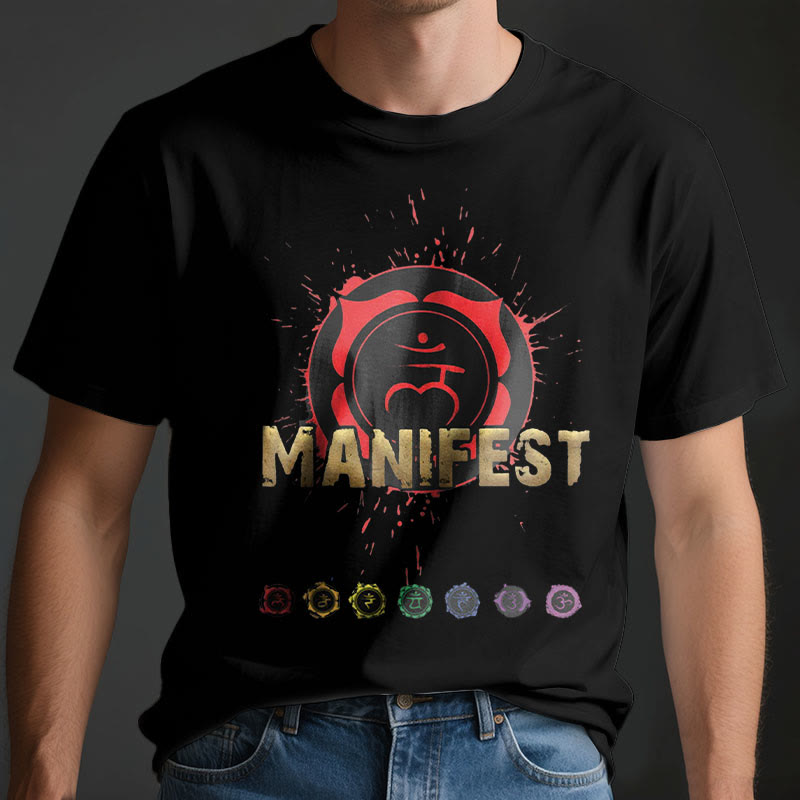 Olivenorma Unisex "MANIFEST" Halschakra Kurzärmeliges T-Shirt
