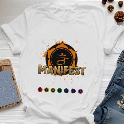 Olivenorma Unisex "MANIFEST" Halschakra Kurzärmeliges T-Shirt