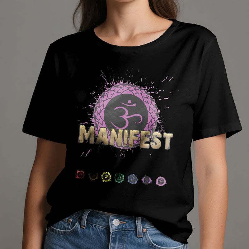Olivenorma Unisex "MANIFEST" Halschakra Kurzärmeliges T-Shirt