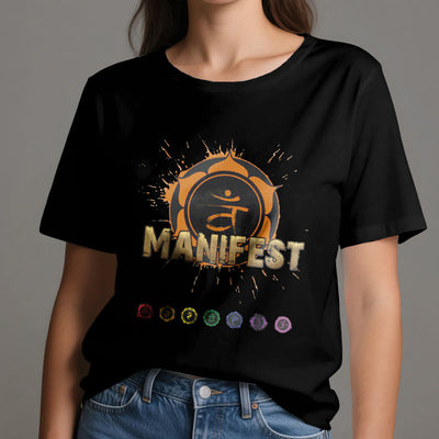 Olivenorma Unisex "MANIFEST" Halschakra Kurzärmeliges T-Shirt