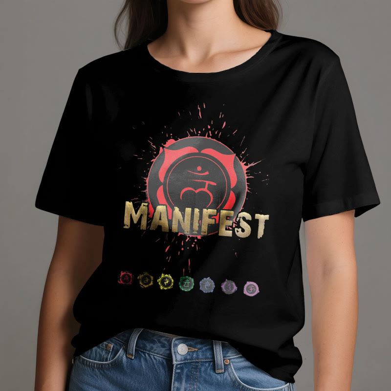 Olivenorma Unisex "MANIFEST" Halschakra Kurzärmeliges T-Shirt