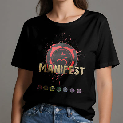 Olivenorma Unisex "MANIFEST" Halschakra Kurzärmeliges T-Shirt