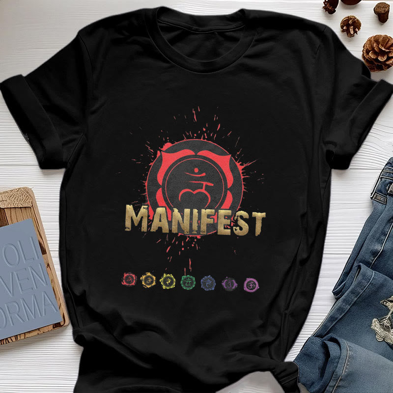 Olivenorma Unisex "MANIFEST" Halschakra Kurzärmeliges T-Shirt