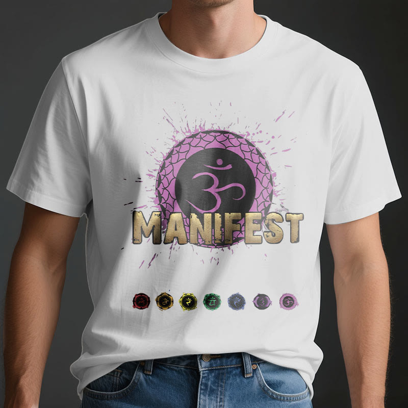 Olivenorma Unisex "MANIFEST" Halschakra Kurzärmeliges T-Shirt