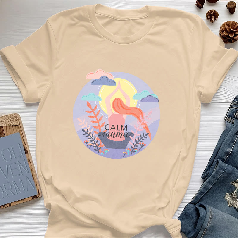 Olivenorma Yoga-T-Shirt mit „Calm Mama“-Print