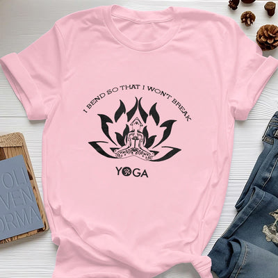 Olivenorma Yoga-T-Shirt „Ich beuge mich, damit ich nicht breche“