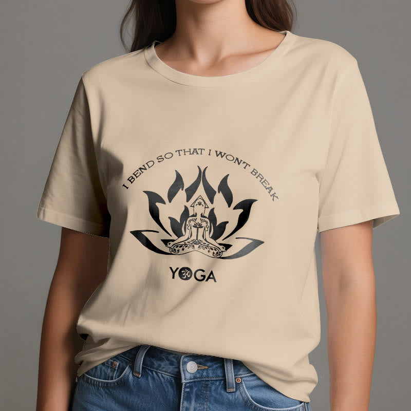 Olivenorma Yoga-T-Shirt „Ich beuge mich, damit ich nicht breche“
