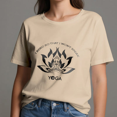 Olivenorma Yoga-T-Shirt „Ich beuge mich, damit ich nicht breche“