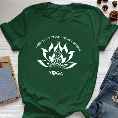 Olivenorma Yoga-T-Shirt „Ich beuge mich, damit ich nicht breche“