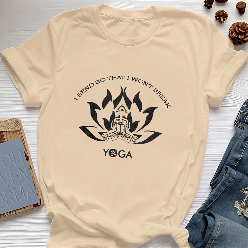Olivenorma Yoga-T-Shirt „Ich beuge mich, damit ich nicht breche“