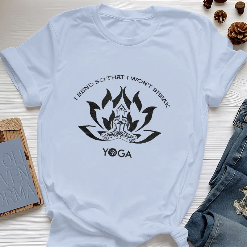 Olivenorma Yoga-T-Shirt „Ich beuge mich, damit ich nicht breche“