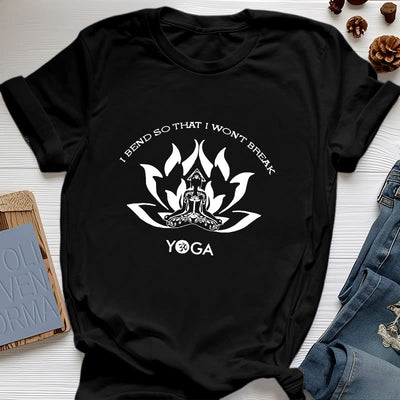 Olivenorma Yoga-T-Shirt „Ich beuge mich, damit ich nicht breche“