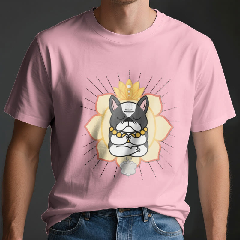Olivenorma Yoga Meditation Französische Bulldogge Print T-Shirt