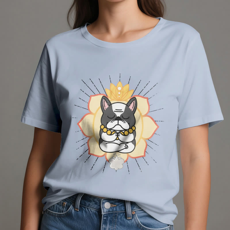 Olivenorma Yoga Meditation Französische Bulldogge Print T-Shirt