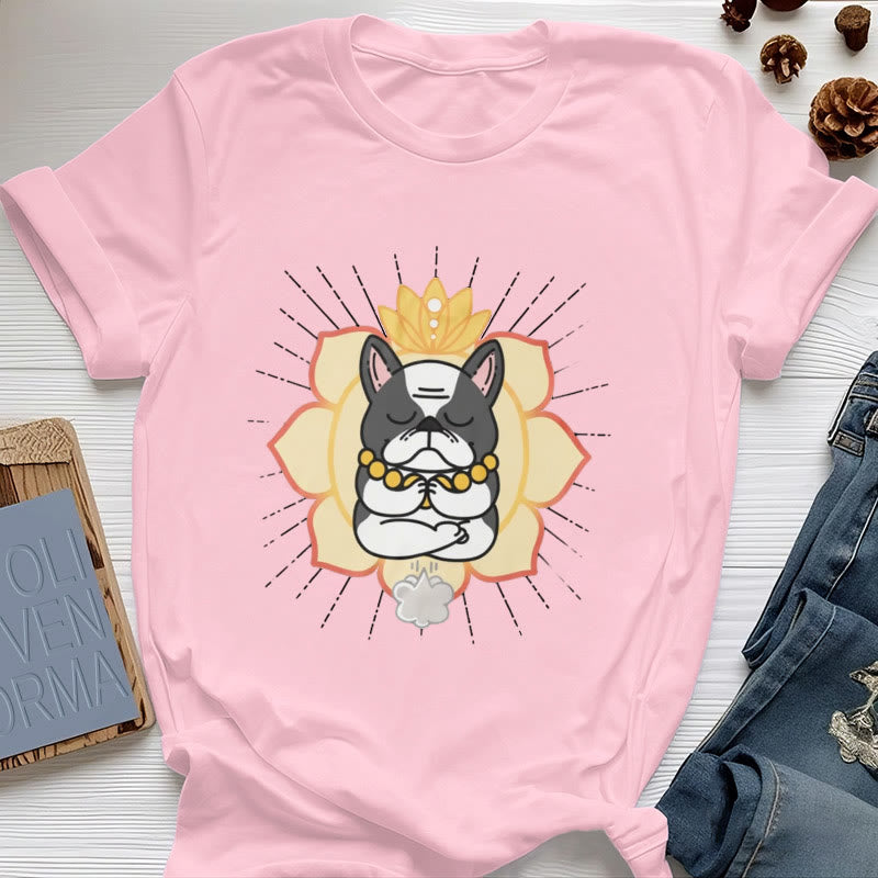 Olivenorma Yoga Meditation Französische Bulldogge Print T-Shirt
