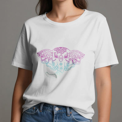 Olivenorma – Baumwoll-T-Shirt mit mystischem Elefanten-Mandala
