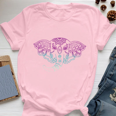 Olivenorma – Baumwoll-T-Shirt mit mystischem Elefanten-Mandala