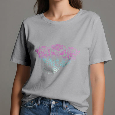 Olivenorma – Baumwoll-T-Shirt mit mystischem Elefanten-Mandala