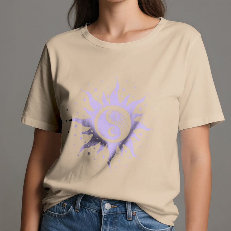 Olivenorma Yin Yang Mond Sonne Bequemes Baumwoll-T-Shirt