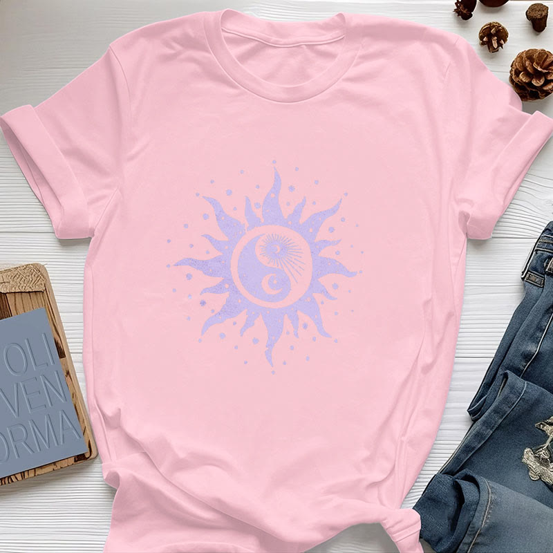 Olivenorma Yin Yang Mond Sonne Bequemes Baumwoll-T-Shirt