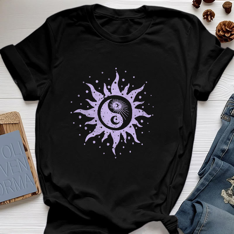 Olivenorma Yin Yang Mond Sonne Bequemes Baumwoll-T-Shirt