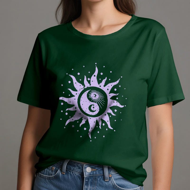 Olivenorma Yin Yang Mond Sonne Bequemes Baumwoll-T-Shirt