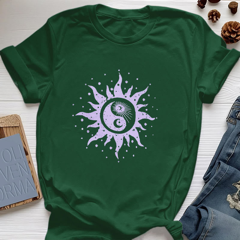 Olivenorma Yin Yang Mond Sonne Bequemes Baumwoll-T-Shirt
