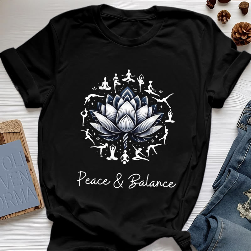 Olivenorma "PEACE & BALANCE" Lotus Yoga Tee Baumwoll-T-Shirt - Schwarz - 2XL - image 6