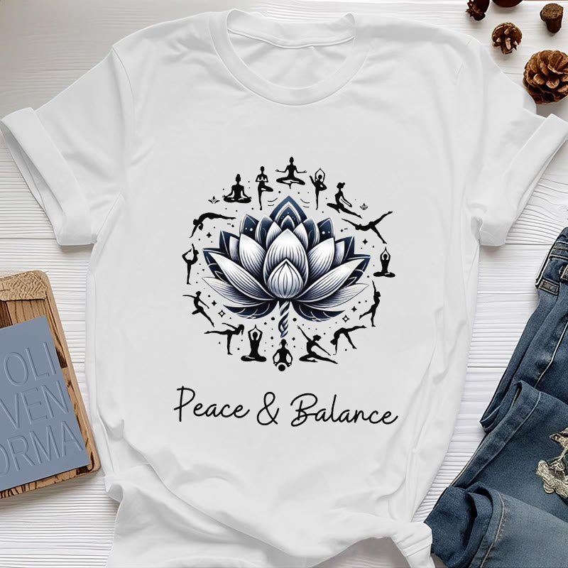 Olivenorma "PEACE & BALANCE" Lotus Yoga Tee Baumwoll-T-Shirt - Weiß - 2XL - image 1