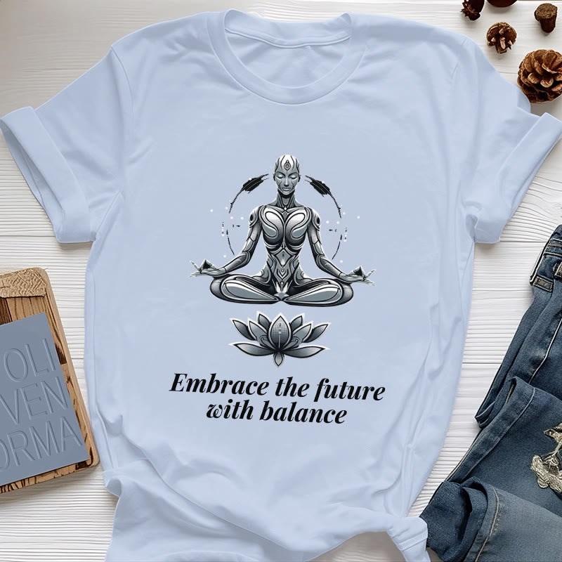 Olivenorma "UMARME DIE ZUKUNFT MIT BALANCE" Lotus Spirituelles T-Shirt - Blau - 2XL - image 12