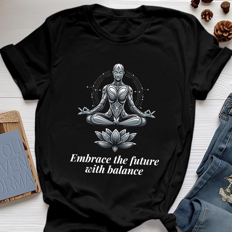 Olivenorma "UMARME DIE ZUKUNFT MIT BALANCE" Lotus Spirituelles T-Shirt - Schwarz - 2XL - image 6