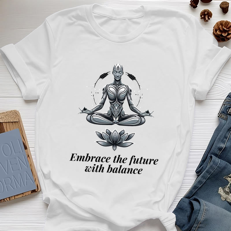 Olivenorma "UMARME DIE ZUKUNFT MIT BALANCE" Lotus Spirituelles T-Shirt - Weiß - 2XL - image 1