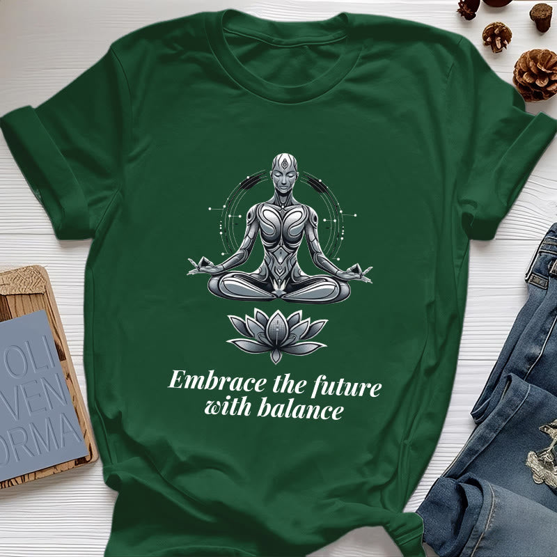 Olivenorma "UMARME DIE ZUKUNFT MIT BALANCE" Lotus Spirituelles T-Shirt - Dunkelgrün - 2XL - image 20