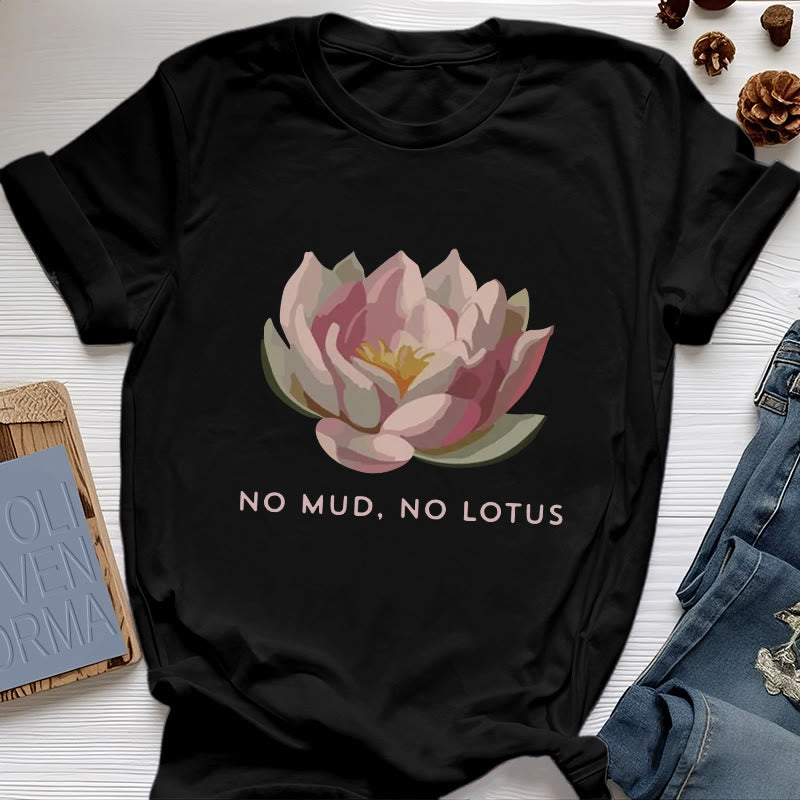 Olivenorma "KEIN SCHLAMM, KEIN LOTUS" Yoga-T-Shirt aus Baumwolle - Schwarz - 2XL - image 1